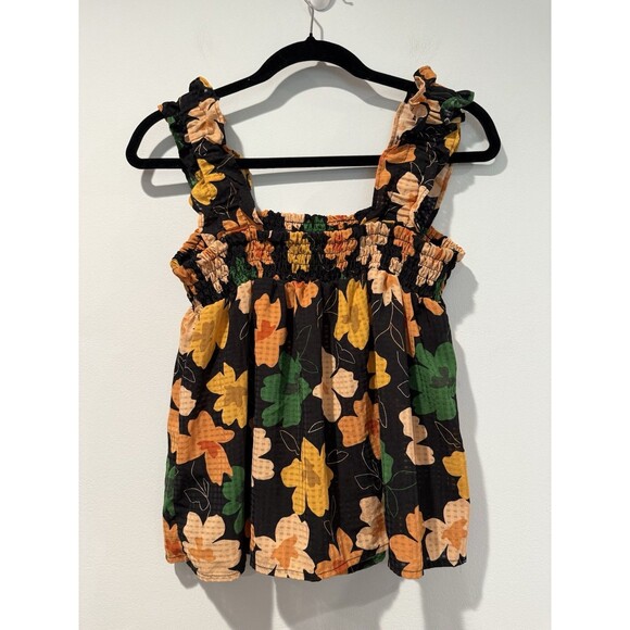 Who What Wear Top Womens Small Sleeveless Floral Stretch Ruffle Coquette Bloom - Picture 2 of 5